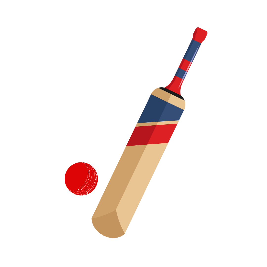 Cricket icon showing a bat and red ball