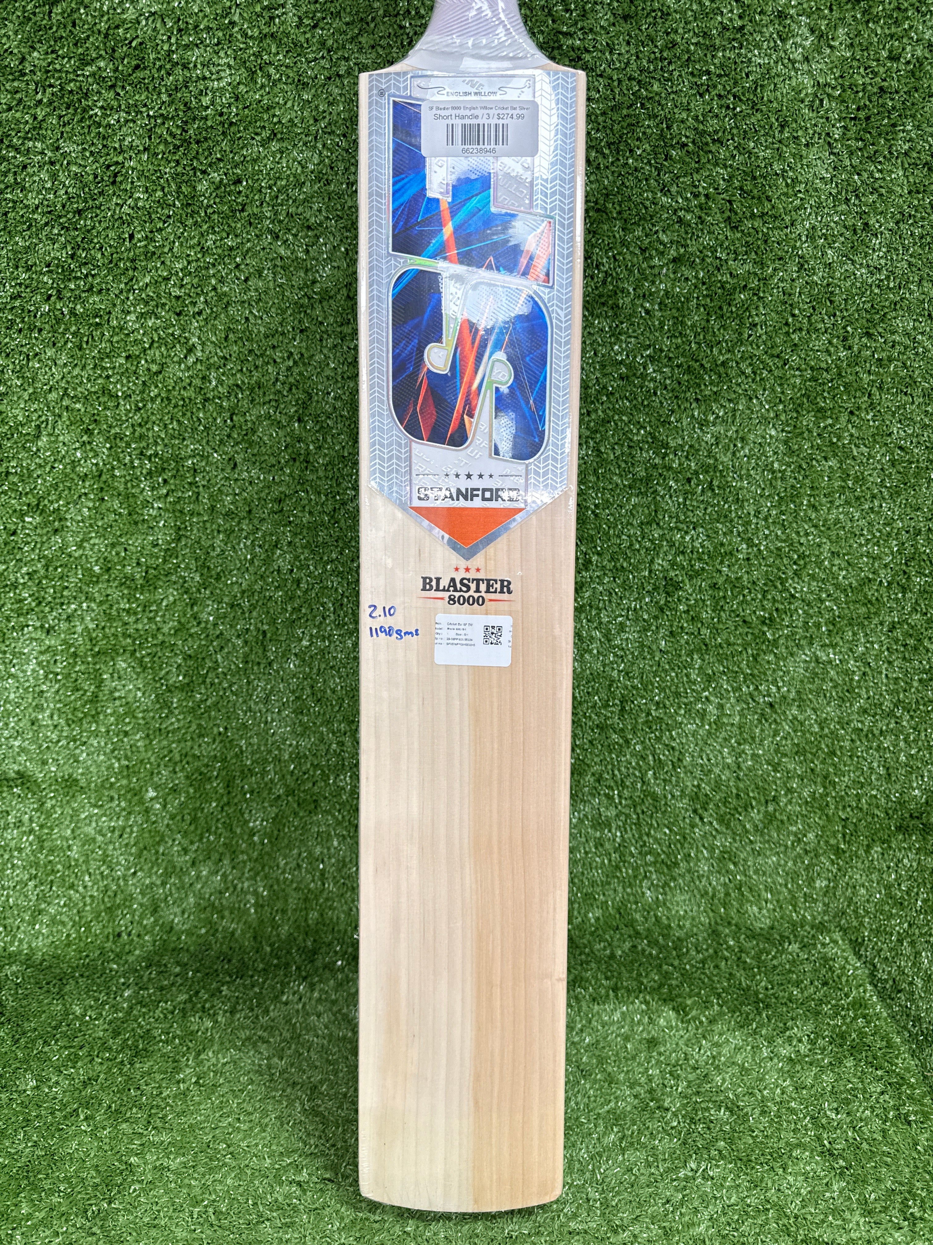 SF Blaster 8000 English Willow Cricket Bat Silver by SF - side view - TopCricketStore