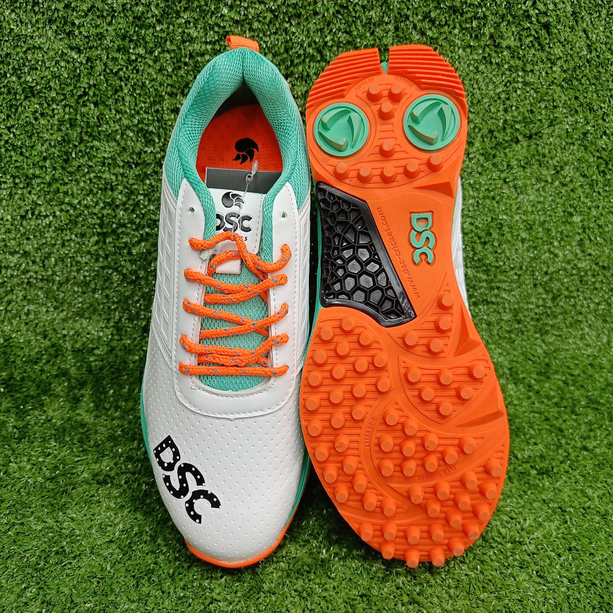 DSC Jaffa 22 (White and Sea Green) Junior Cricket Shoes
