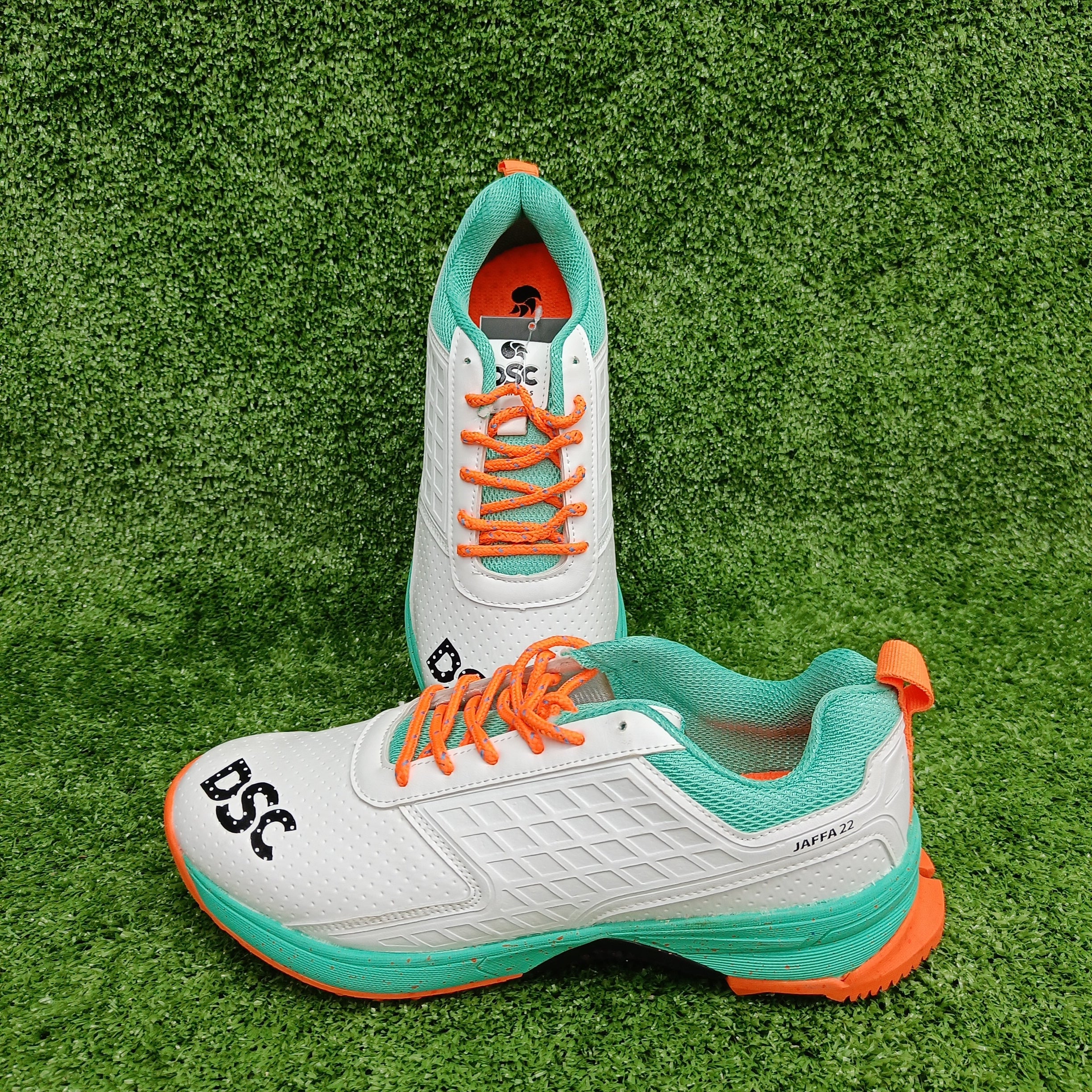 DSC Jaffa 22 (White and Sea Green) Cricket Shoes