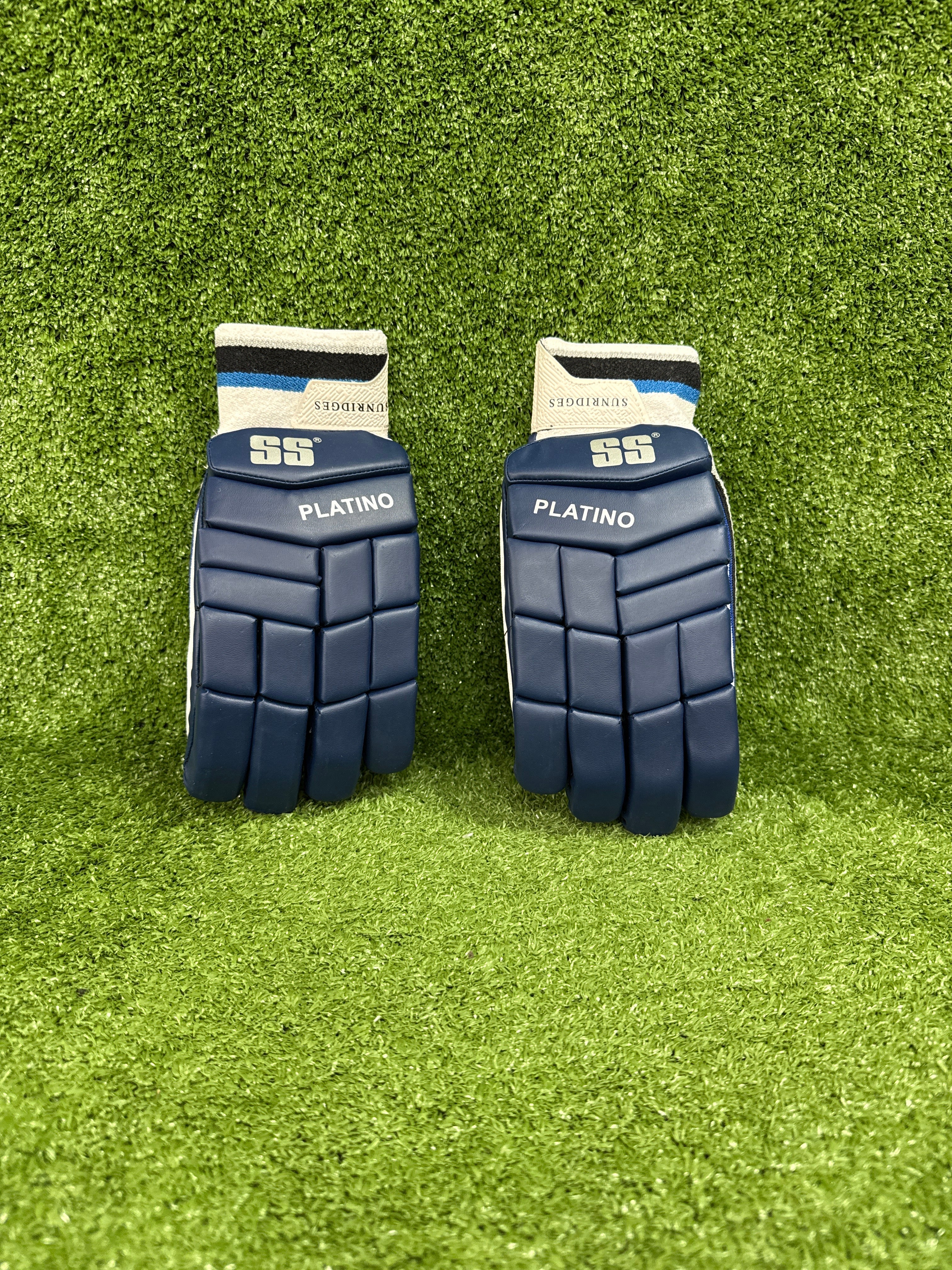 SS Platino Navy Cricket Batting Gloves - Adult Sheep Leather Grip