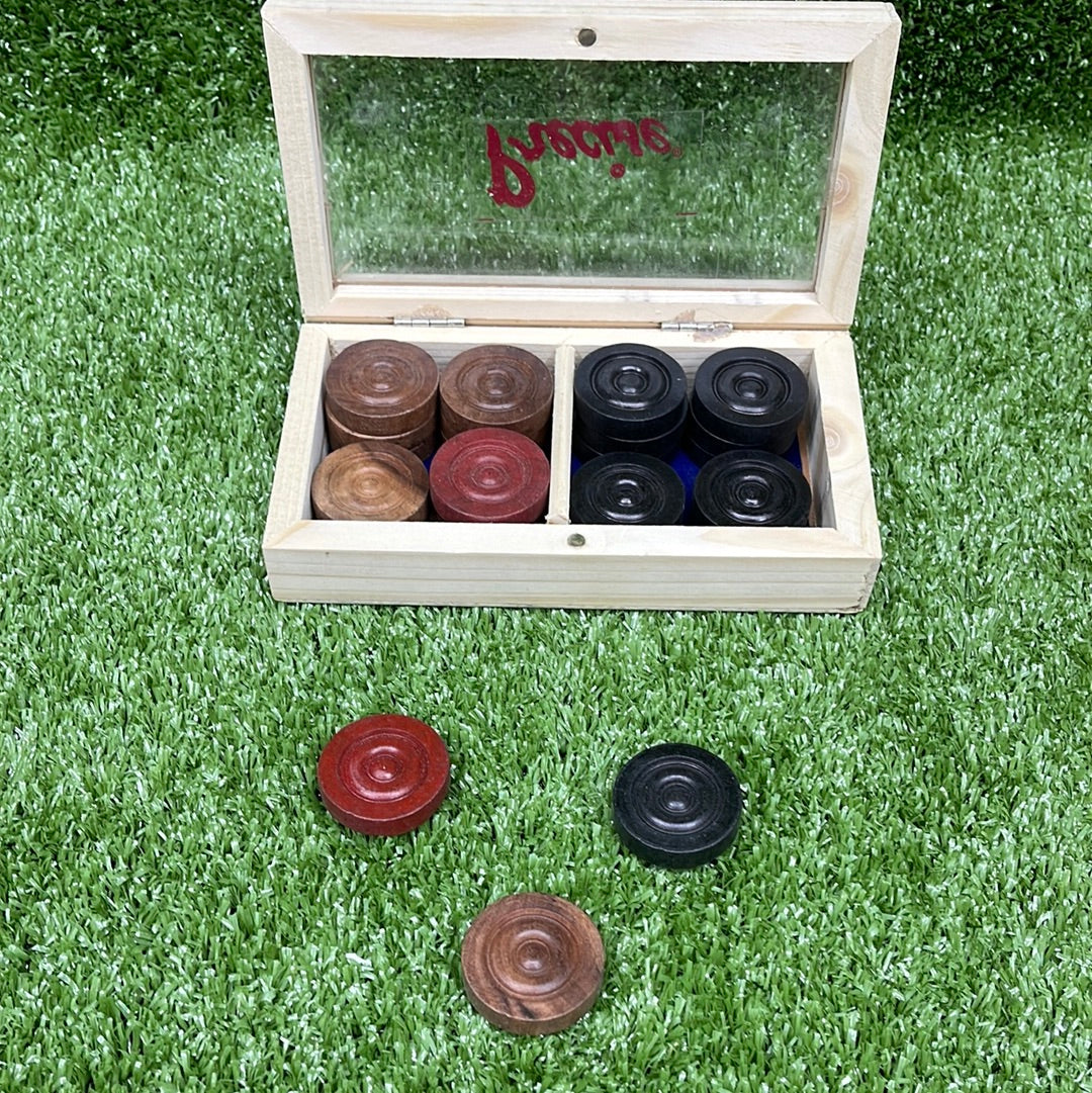 Precise Elegant Wooden Case Carrom Coins Set
