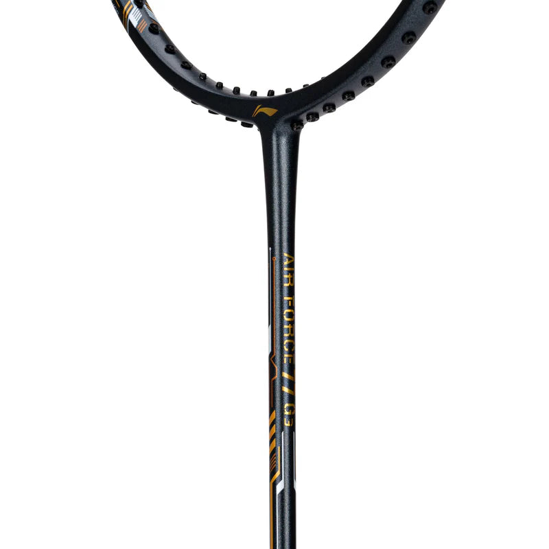 Li-Ning Air Force 77 G3 Badminton Racket Prestrung (Dark Grey/White/Gold) by Li-Ning - close-up detail - TopCricketStore