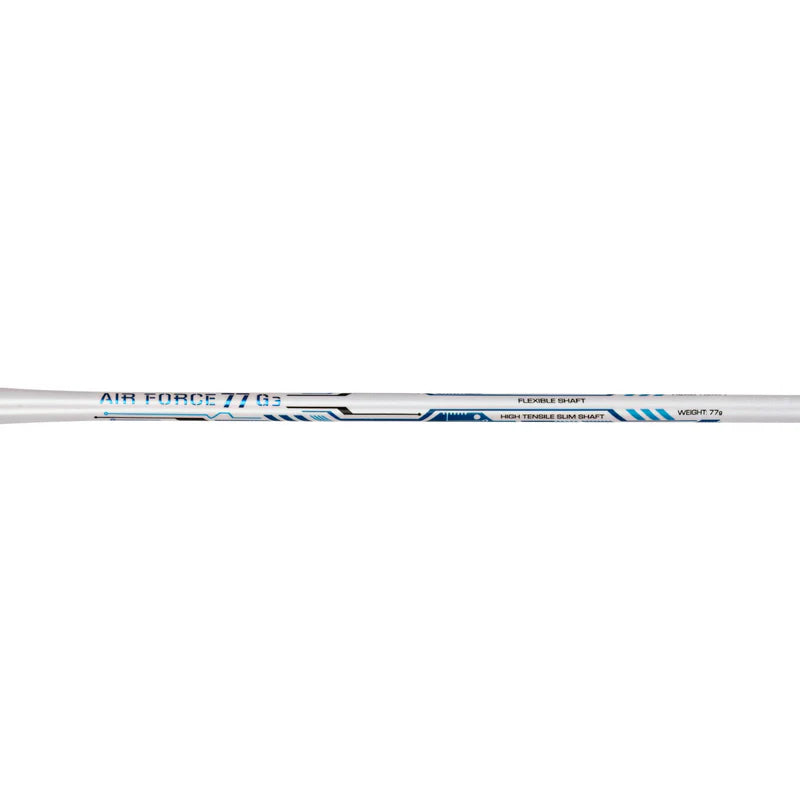 Li-Ning Air Force 77 G3 Badminton Racket Prestrung (White/Silver/Blue) by Li-Ning - close-up detail - TopCricketStore