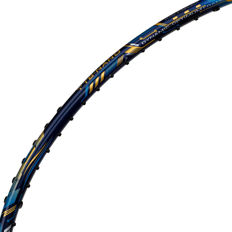 Li-Ning Air Force 77 G3 Badminton Racket Prestrung (Navy/Blue/Gold) by Li-Ning - in-use view - TopCricketStore
