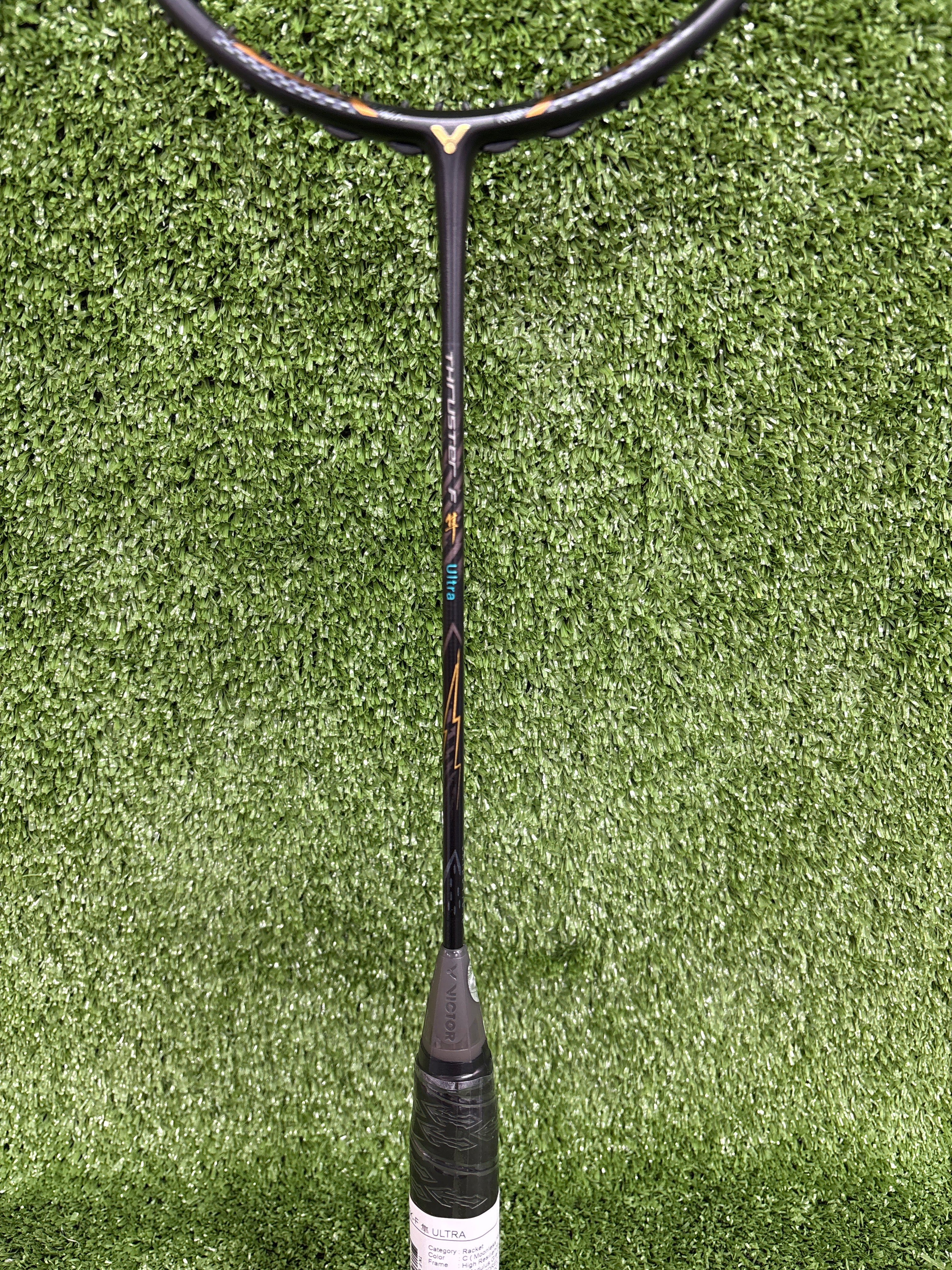 Victor Thruster K Falson Ultra Black Badminton Racket - Unstrung by Victor - close-up detail - TopCricketStore