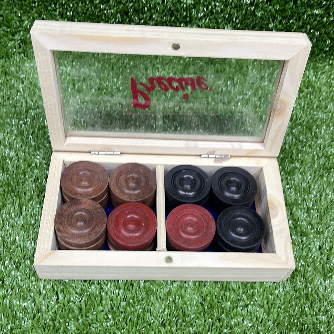Precise Elegant Wooden Case Carrom Coins Set