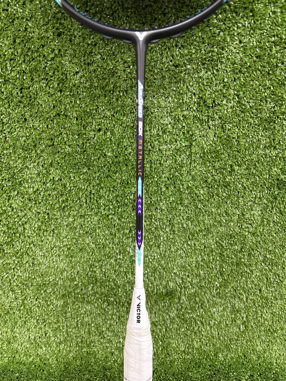 Victor Auraspeed 90K Metallic R Badminton Racket by Victor - close-up detail - TopCricketStore