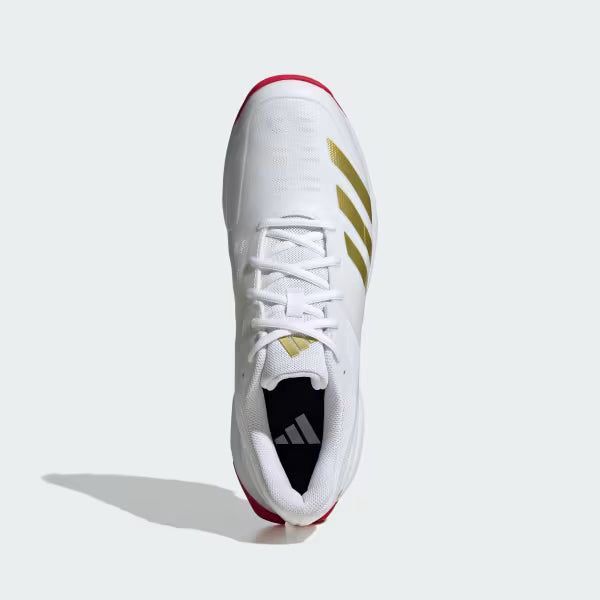 Adidas 22YDS Cloud White / Gold Metallic / Pure Ruby Cricket Metal Spike Shoes