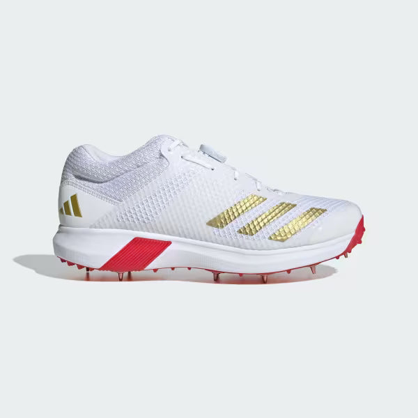 Adidas Adipower Vector Mid 20 Cloud White / Gold Metallic / Pure Ruby Cricket Metal Spike Shoes