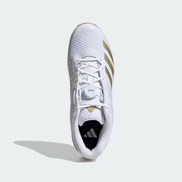 Adidas Adipower Vector Mid 20 Cloud White / Gold Metallic / Pure Ruby Cricket Metal Spike Shoes