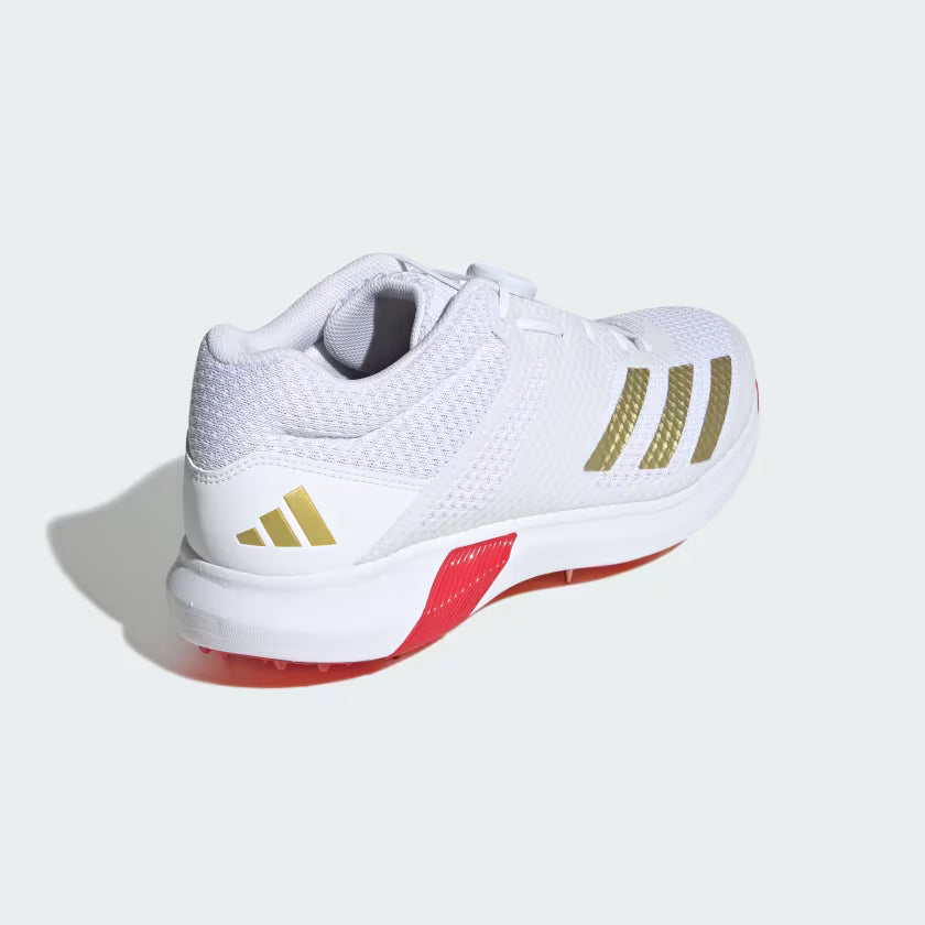 Adidas Adipower Vector Mid 20 Cloud White / Gold Metallic / Pure Ruby Cricket Metal Spike Shoes by Adidas - packaging view -