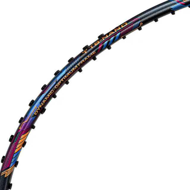 Li-Ning Air Force 79 Charcoal / Grey / Blue Badminton Racket Prestrung by Li-Ning - in-use view - TopCricketStore