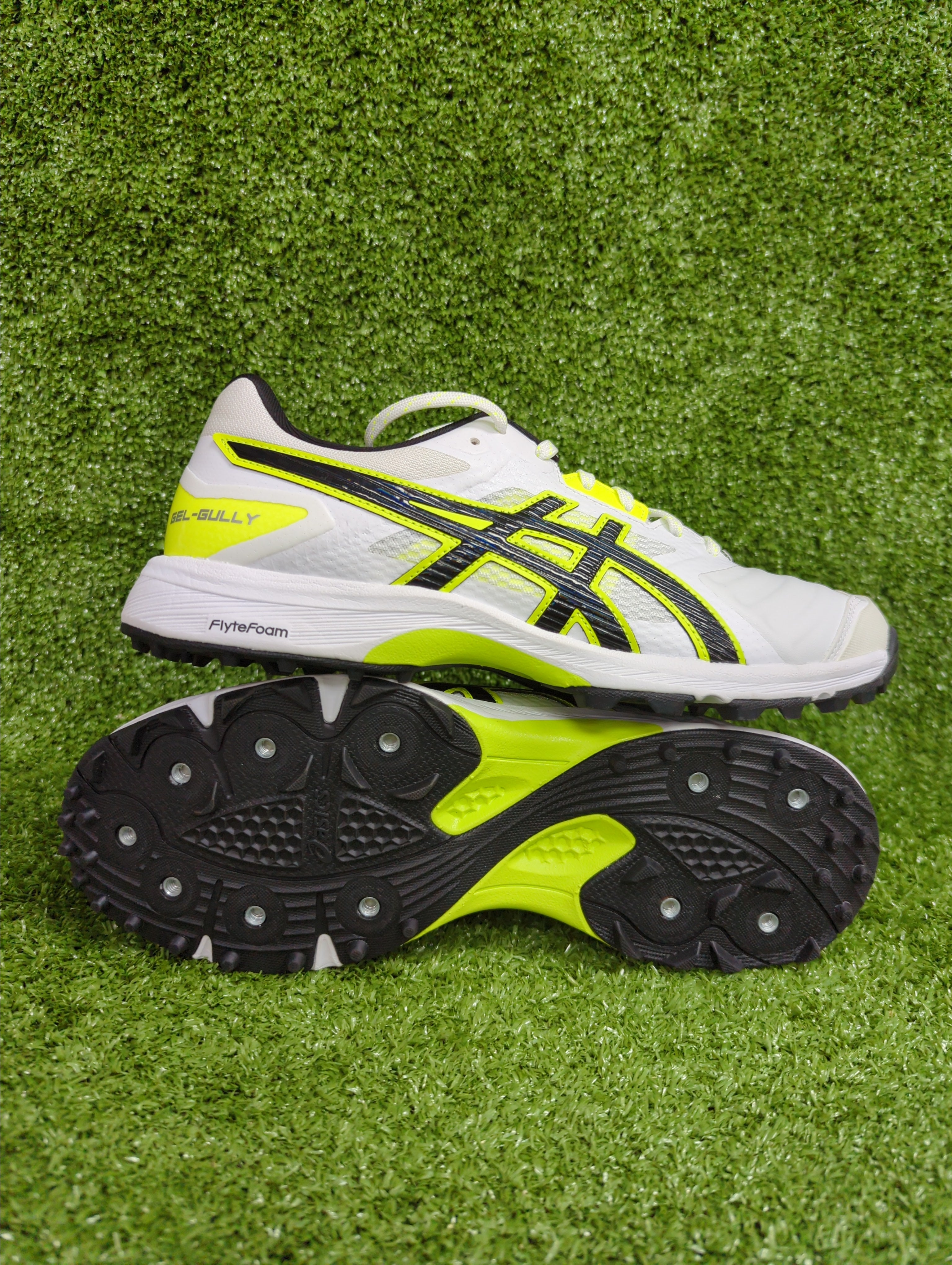 Asics GEL-GULLY 7 - White / Safety Yellow Cricket Metal Spike Shoes-1-Top_Cricket_Store