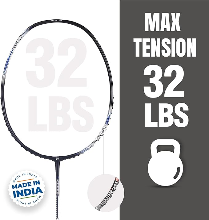 Yonex Astrox Attack 9 Black Badminton Racket Prestrung - Made in India (Black) by Yonex - back view - TopCricketStore