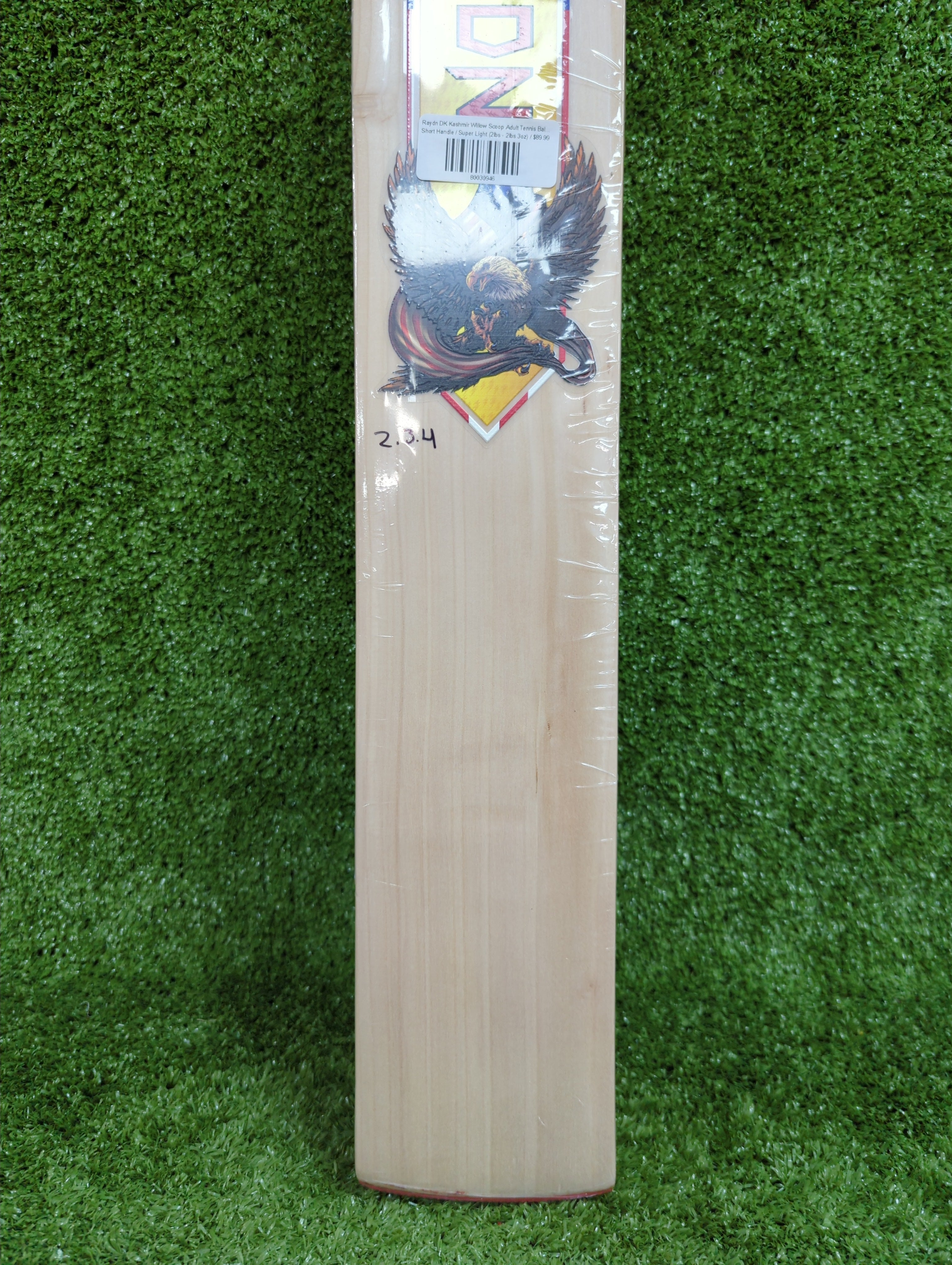 Close up Raydn DK Profile Kashmir Willow Scoop Tennis Ball Cricket Bat Front View