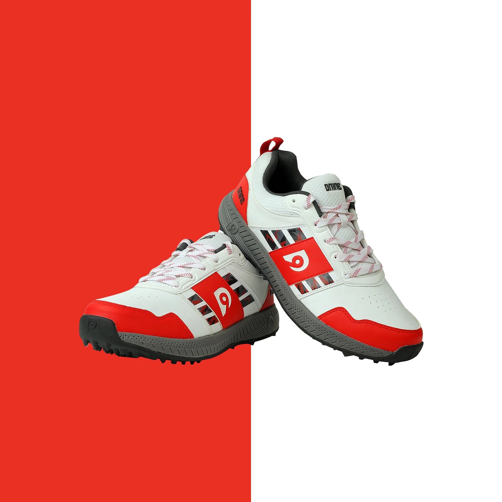 DNINE Polyurethane (PU) Prince-1 Red/White Cricket Rubber Spike Shoes-1-Top_Cricket_Store