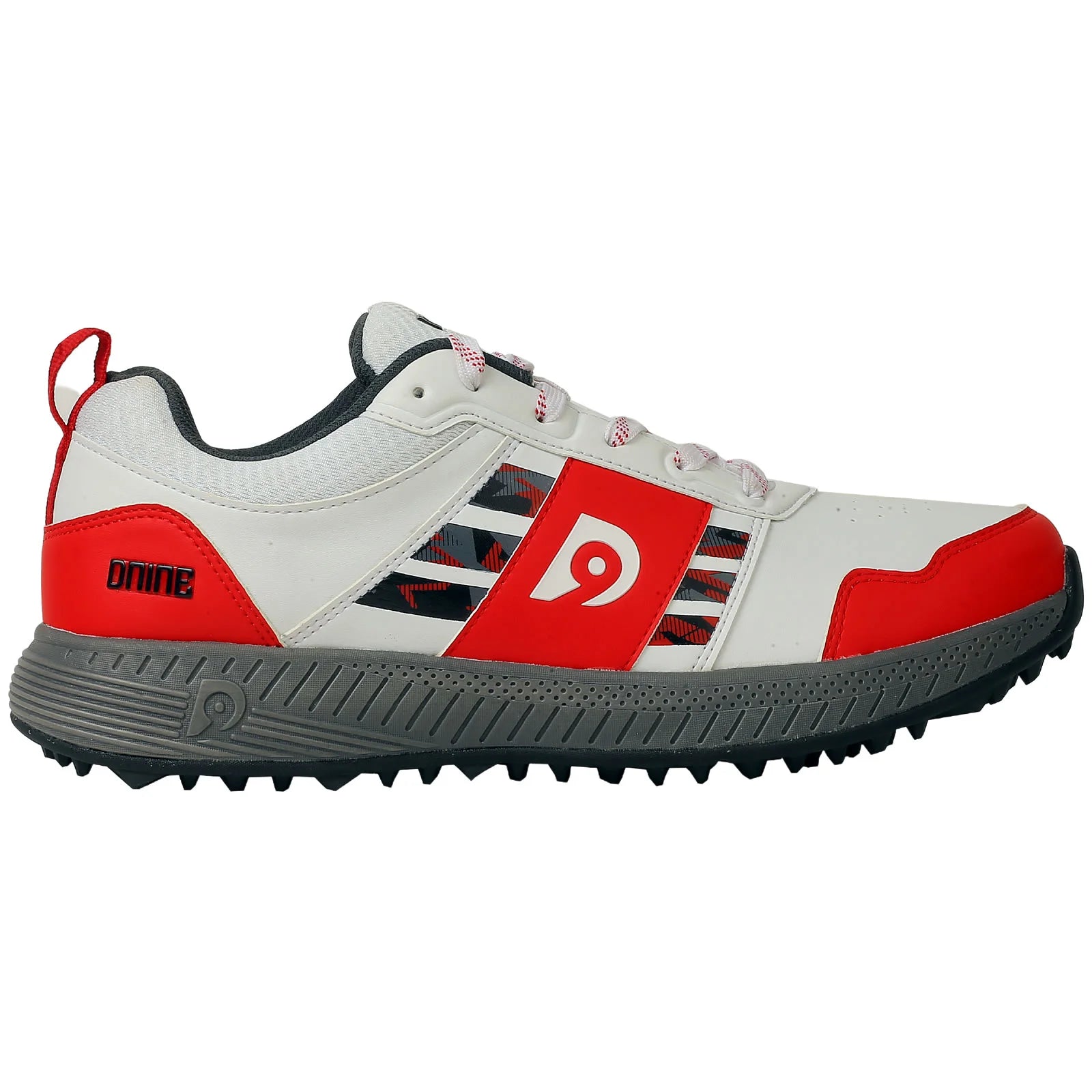 DNINE Polyurethane (PU) Prince-1 Red/White Cricket Rubber Spike Shoes-2-Top_Cricket_Store