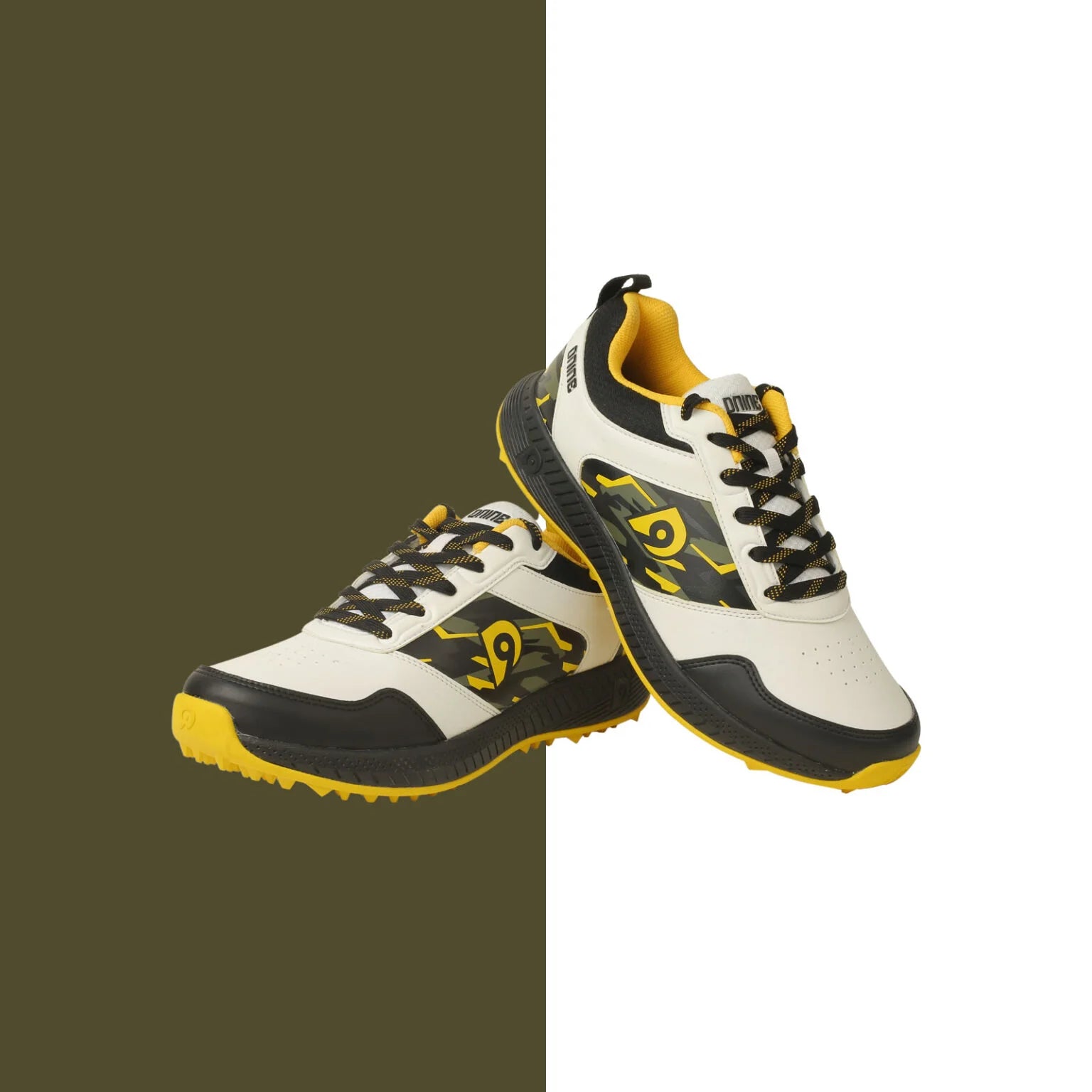 DNINE Polyurethane (PU) Prince-1 Yellow/Black Cricket Rubber Spike Shoes-1-Top_Cricket_Store