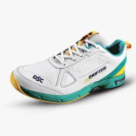DSC Drifter Sea Green / Yellow Junior Metal Spikes Cricket Shoes by DSC - close-up detail - TopCricketStore