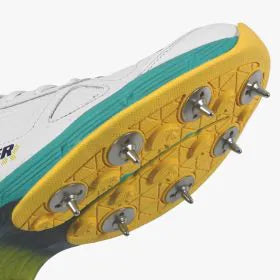 DSC Drifter Sea Green / Yellow Junior Metal Spikes Cricket Shoes by DSC - in-use view - TopCricketStore