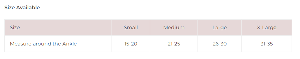 Dyna Sego Ankle Brace Size Chart- Top Cricket Store