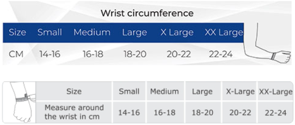 Dyna Sego Wrist Support Size Chart - Top Cricket Store