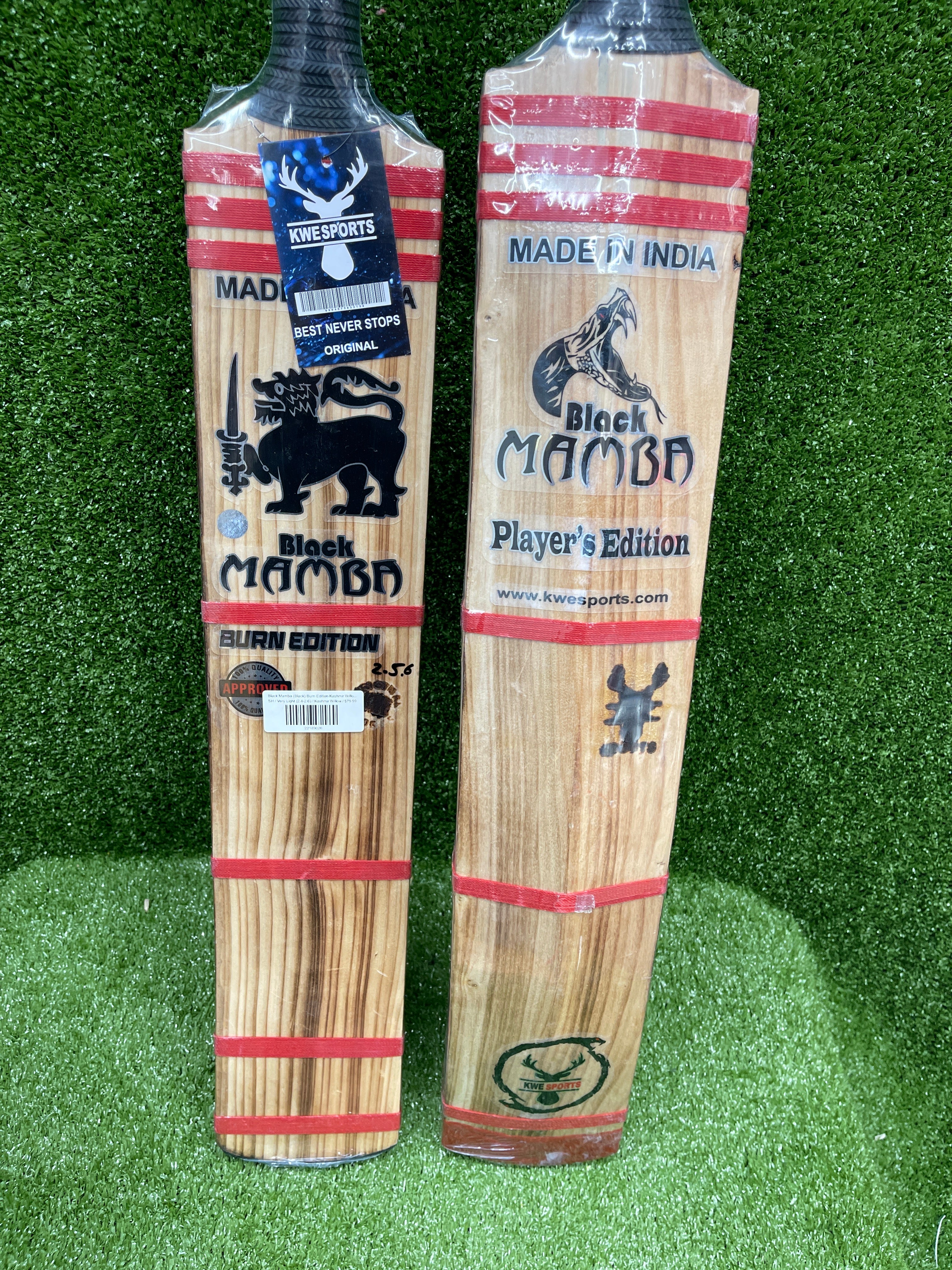 Black Mamba Burn Edition Kashmir Willow Cricket Bat by KWE - side view - TopCricketStore