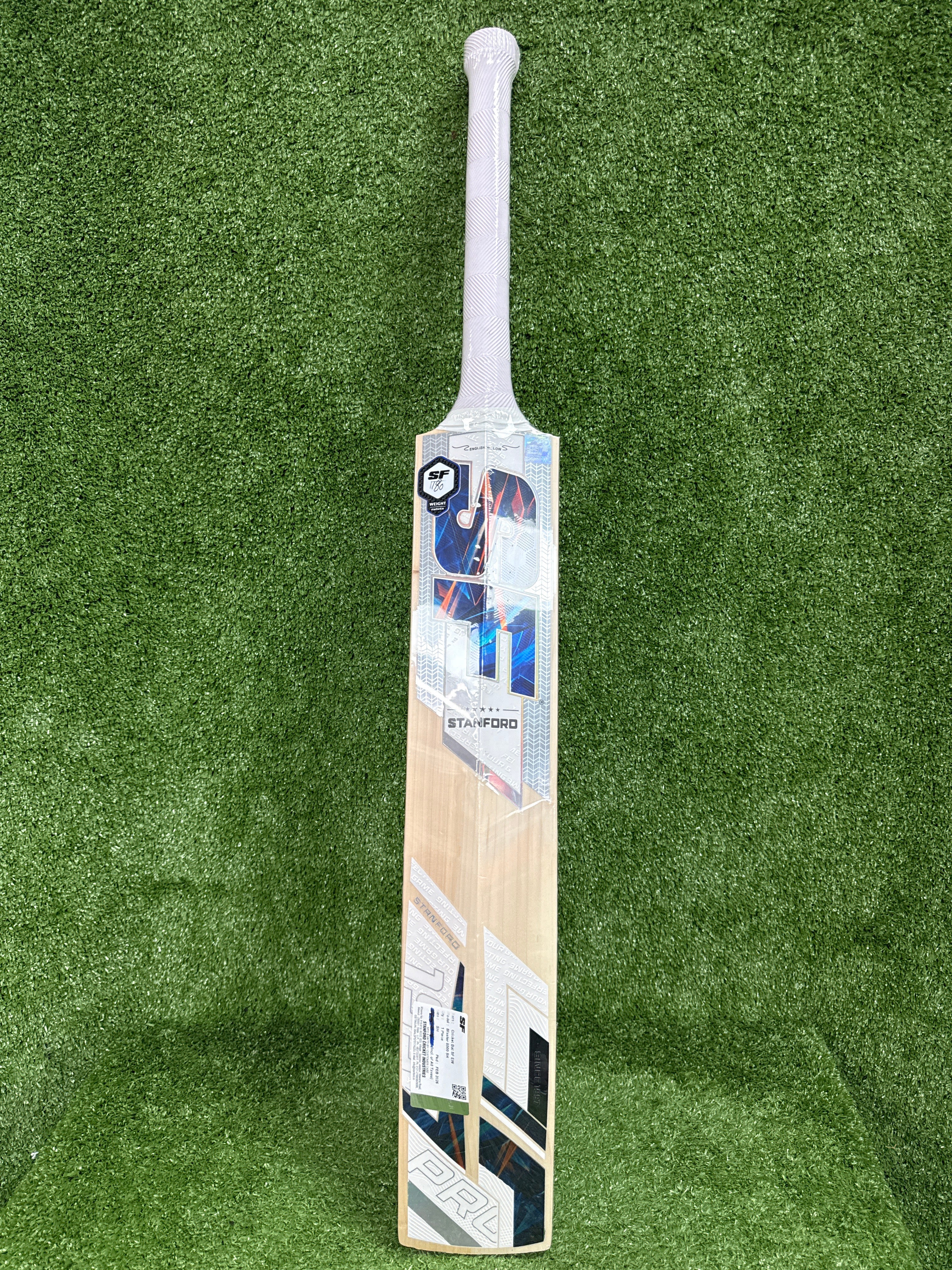 SF Blaster 8000 English Willow Cricket Bat Silver by SF - close-up detail - TopCricketStore