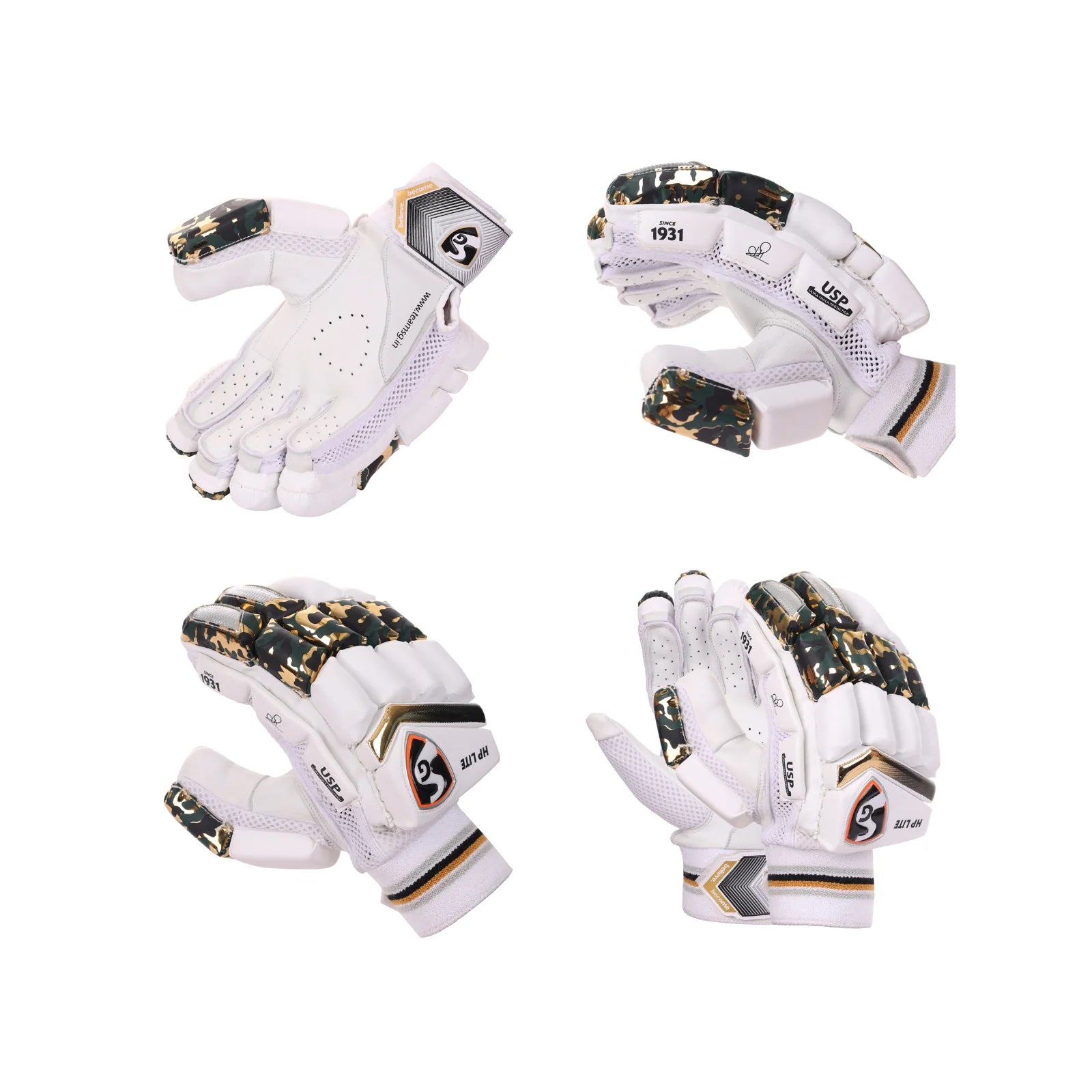 SG HP Lite Junior/Youth Cricket Batting Gloves - Hardik Pandya Series Gold Green