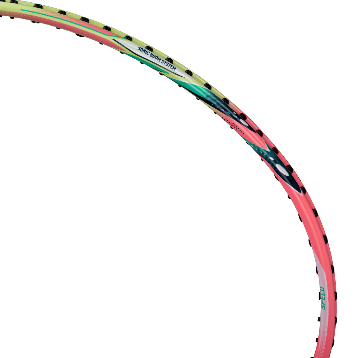 Li-Ning Windstorm 72 Speed Watermelon Pink Badminton Racket Unstrung by Li-Ning - close-up detail - TopCricketStore