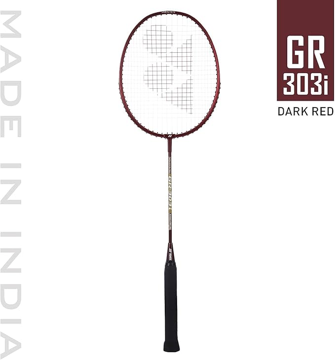 Yonex GR-303i Dark Red Badminton Racket Prestrung - Made in India by Yonex - side view - TopCricketStore