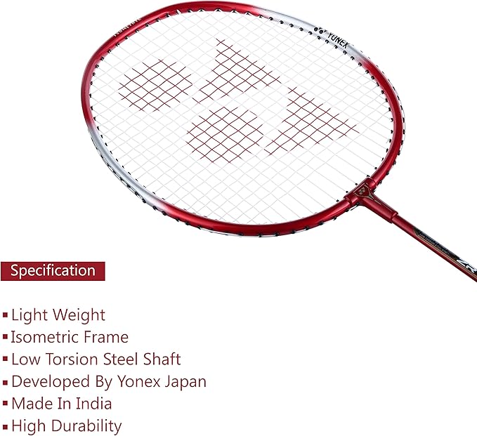 Yonex ZR-100 Light Red Badminton Racket Prestrung - Made in India by Yonex - in-use view - TopCricketStore