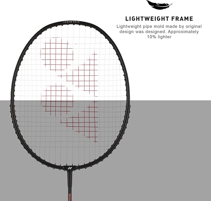 Yonex GR-303i Dark Red Badminton Racket Prestrung - Made in India by Yonex - in-use view - TopCricketStore