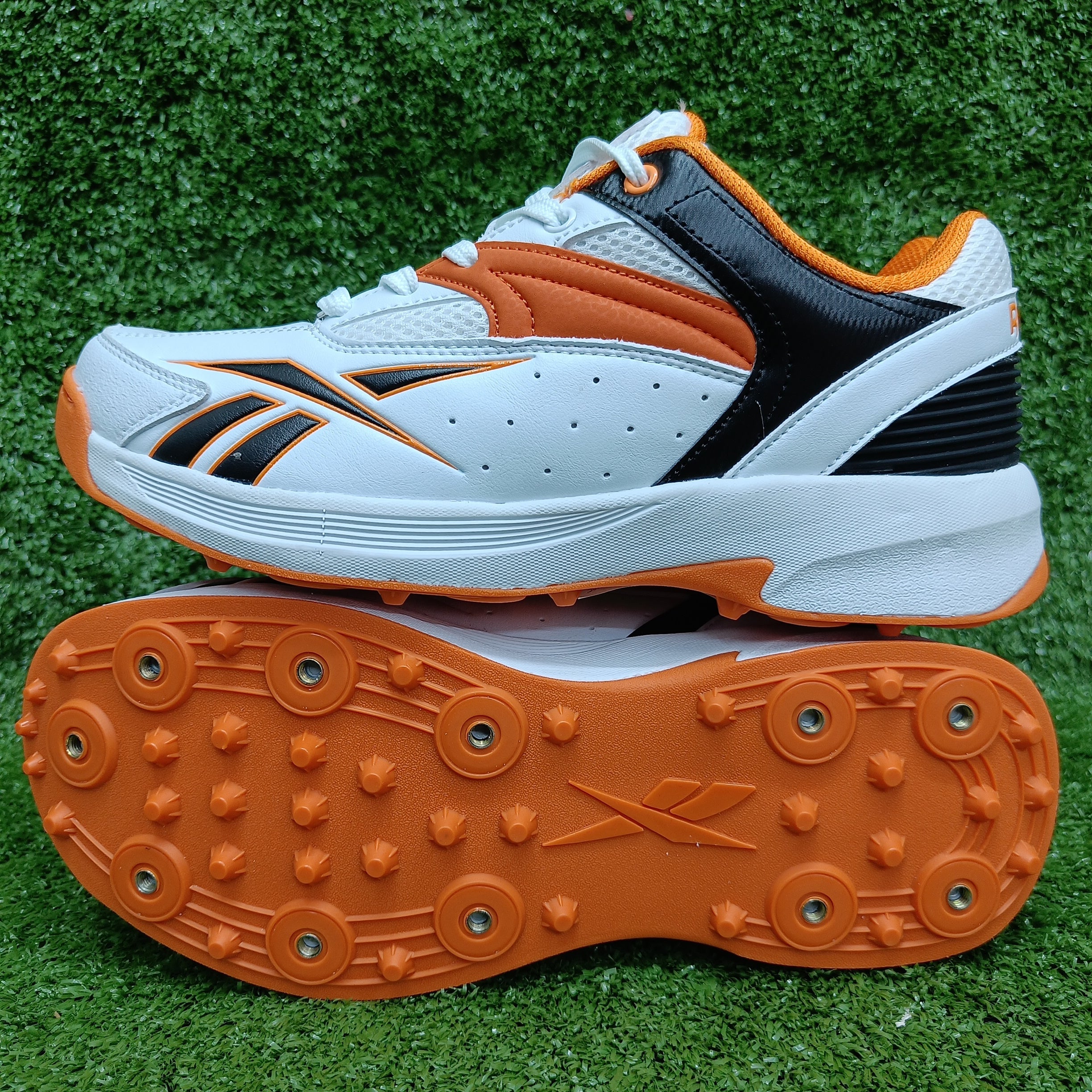 Reebok Not Out Syndicate White Black Shocking Orange Cricket Metal Spike Shoes-1-Top_Cricket_Store