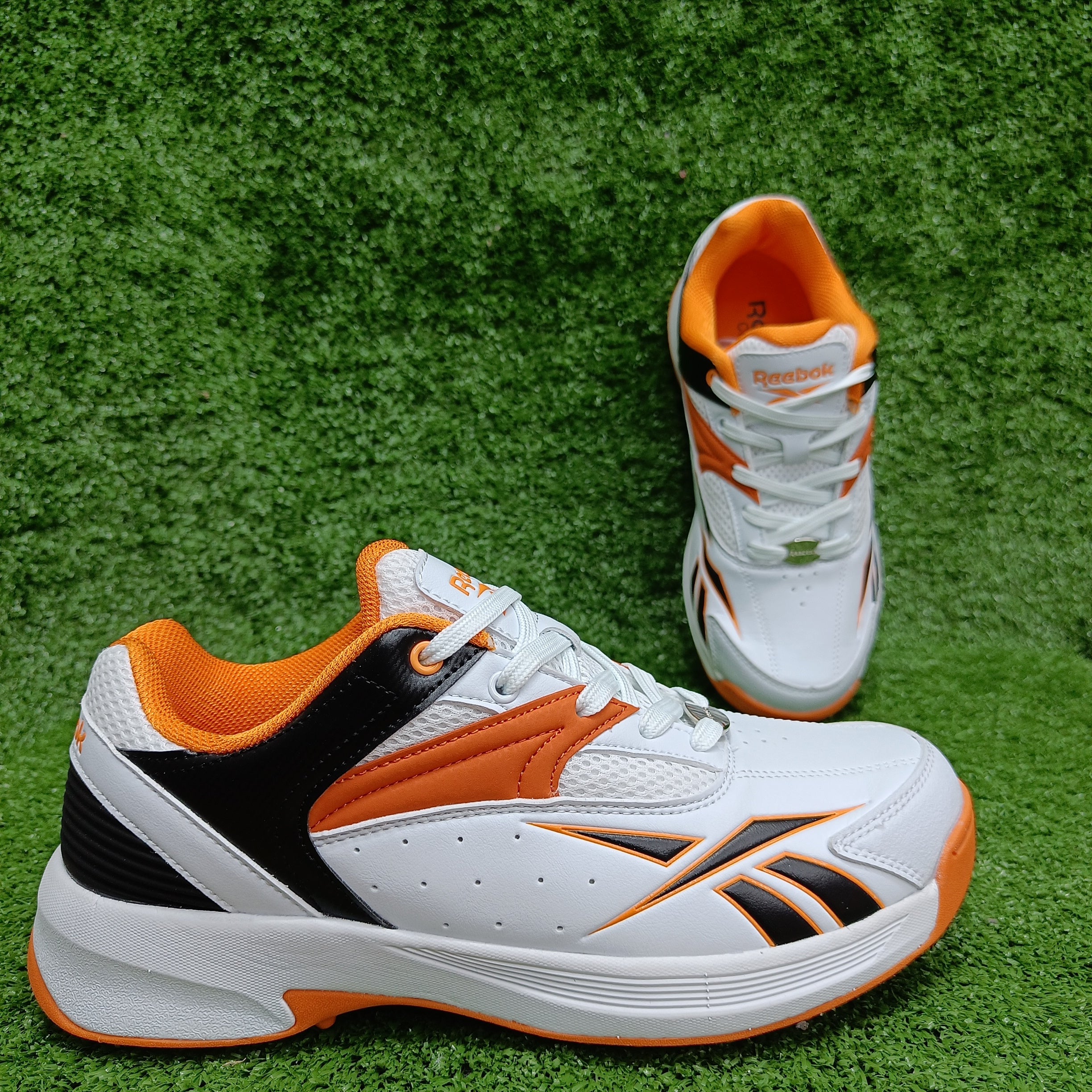 Reebok Not Out Syndicate White Black Shocking Orange Cricket Metal Spike Shoes-2-Top_Cricket_Store
