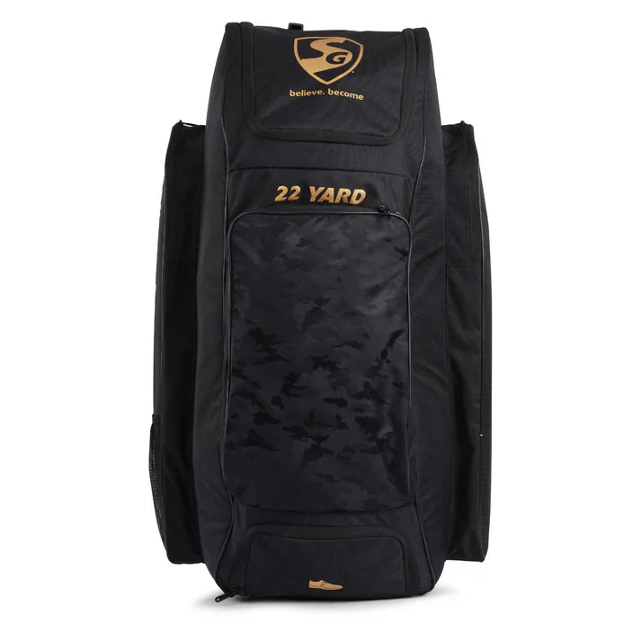 SG 22 Yards adult cricket duffle kit bag – full front view showing main compartment and branded zips