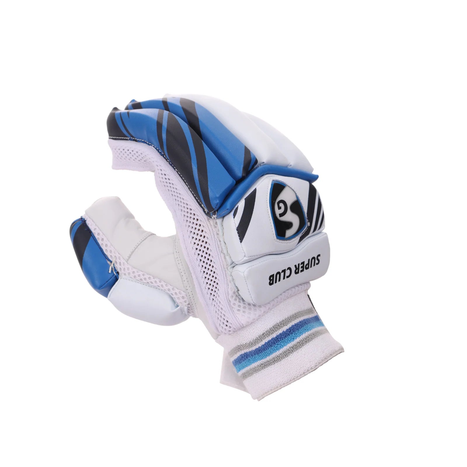 SG Super Club Junior / Youth Cricket Batting Gloves Blue by SG - close-up detail - TopCricketStore