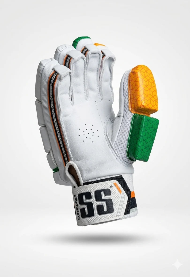 SS Platino Orange Blue Cricket Batting Gloves - Adult Sheep Leather SS