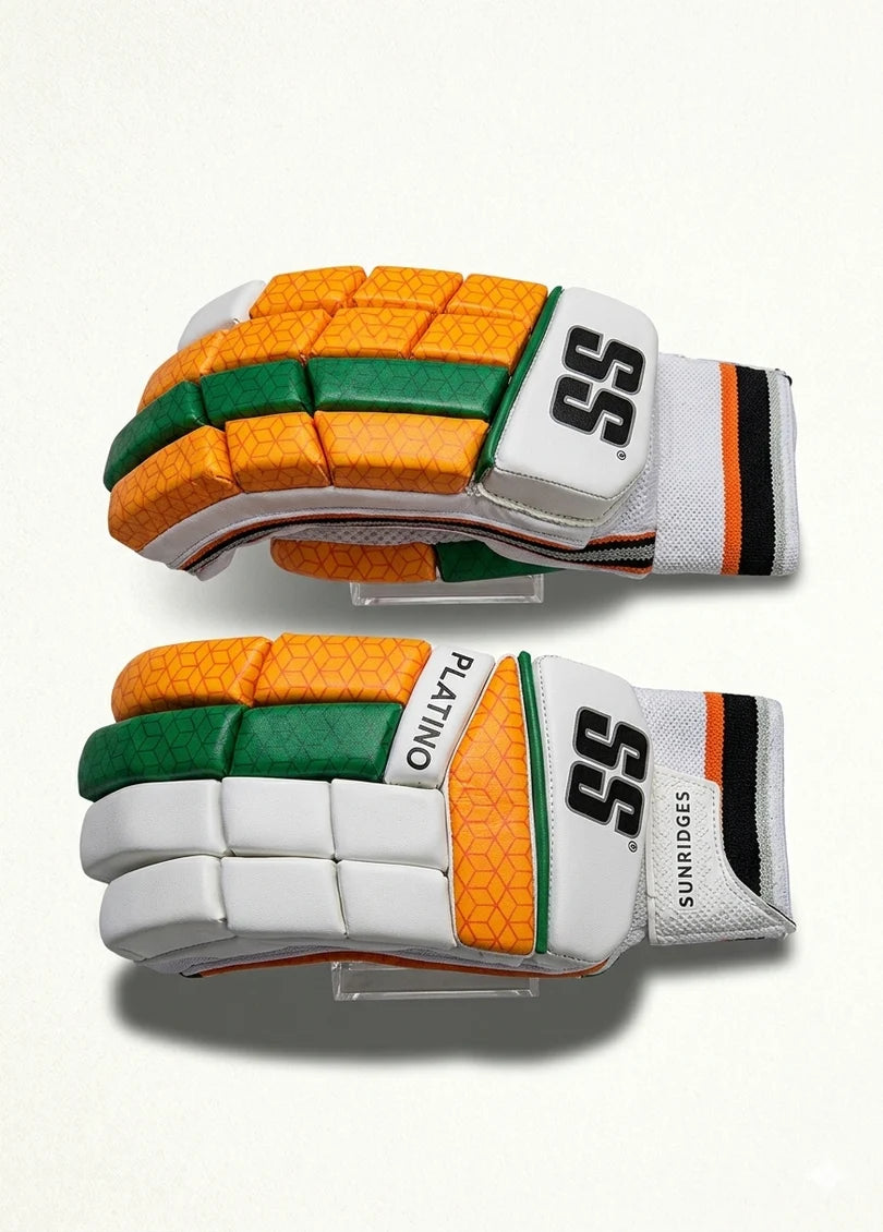 SS Platino Orange Blue Cricket Batting Gloves - Adult Sheep Leather SS