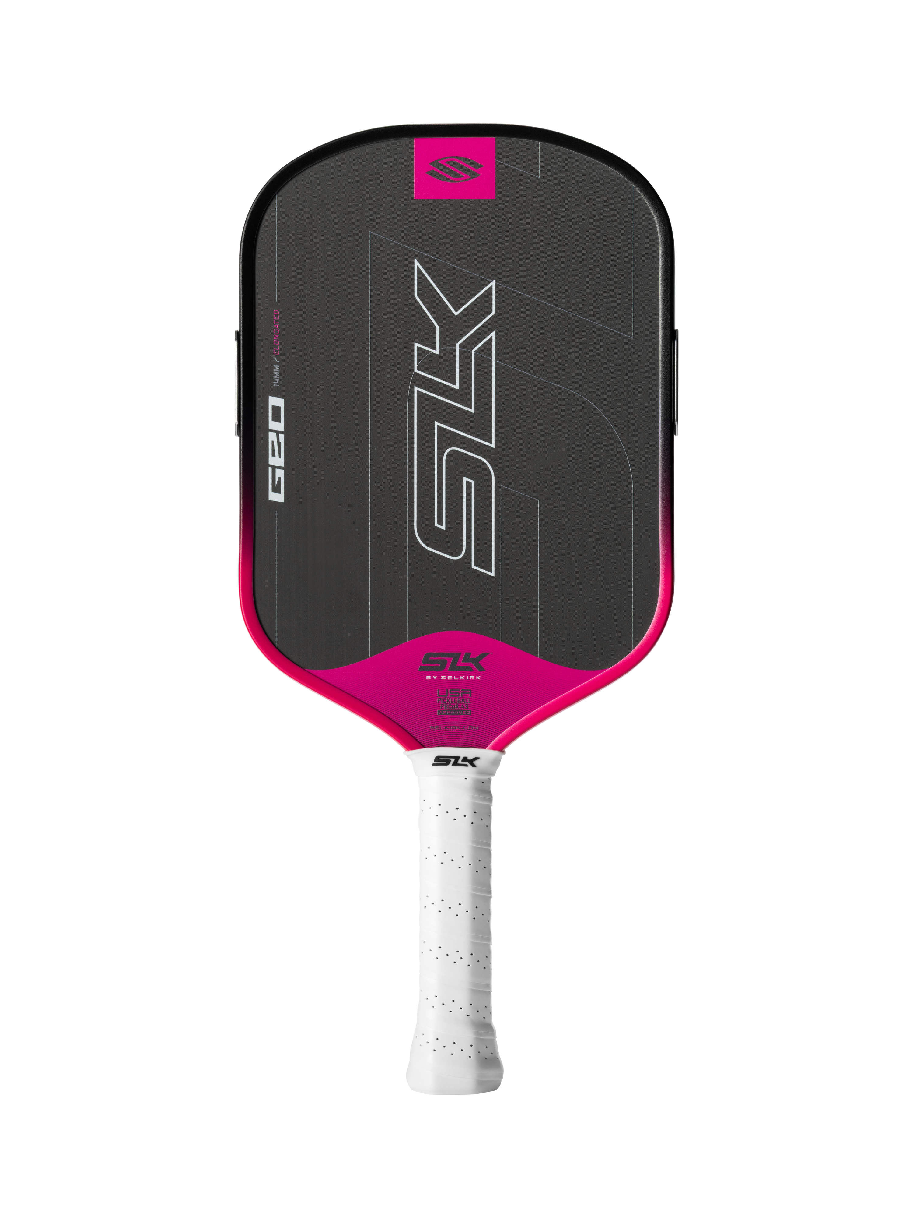 SLK Geo pickleball paddle by Selkirk, Elongated shape in Pink, full face view