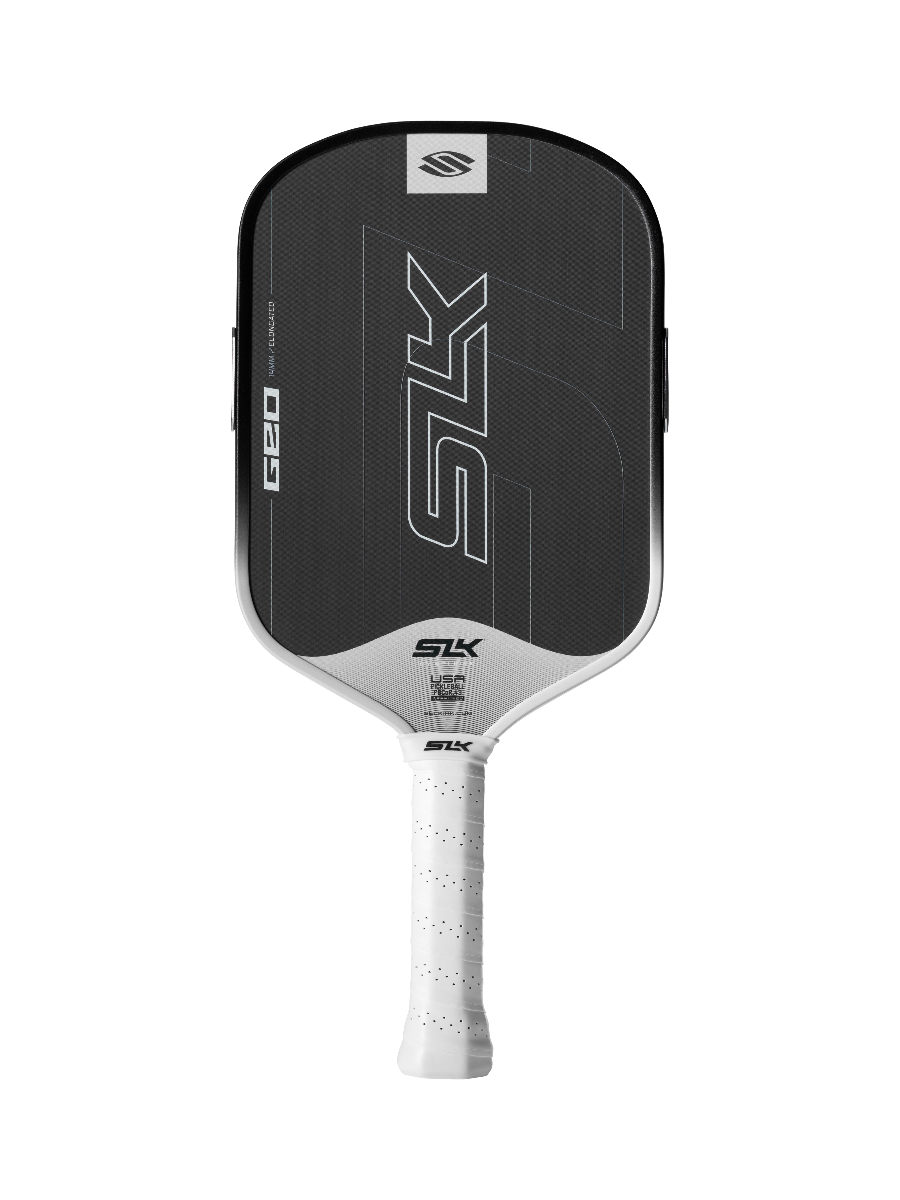 SLK Geo pickleball paddle by Selkirk, Elongated shape in White, full face view