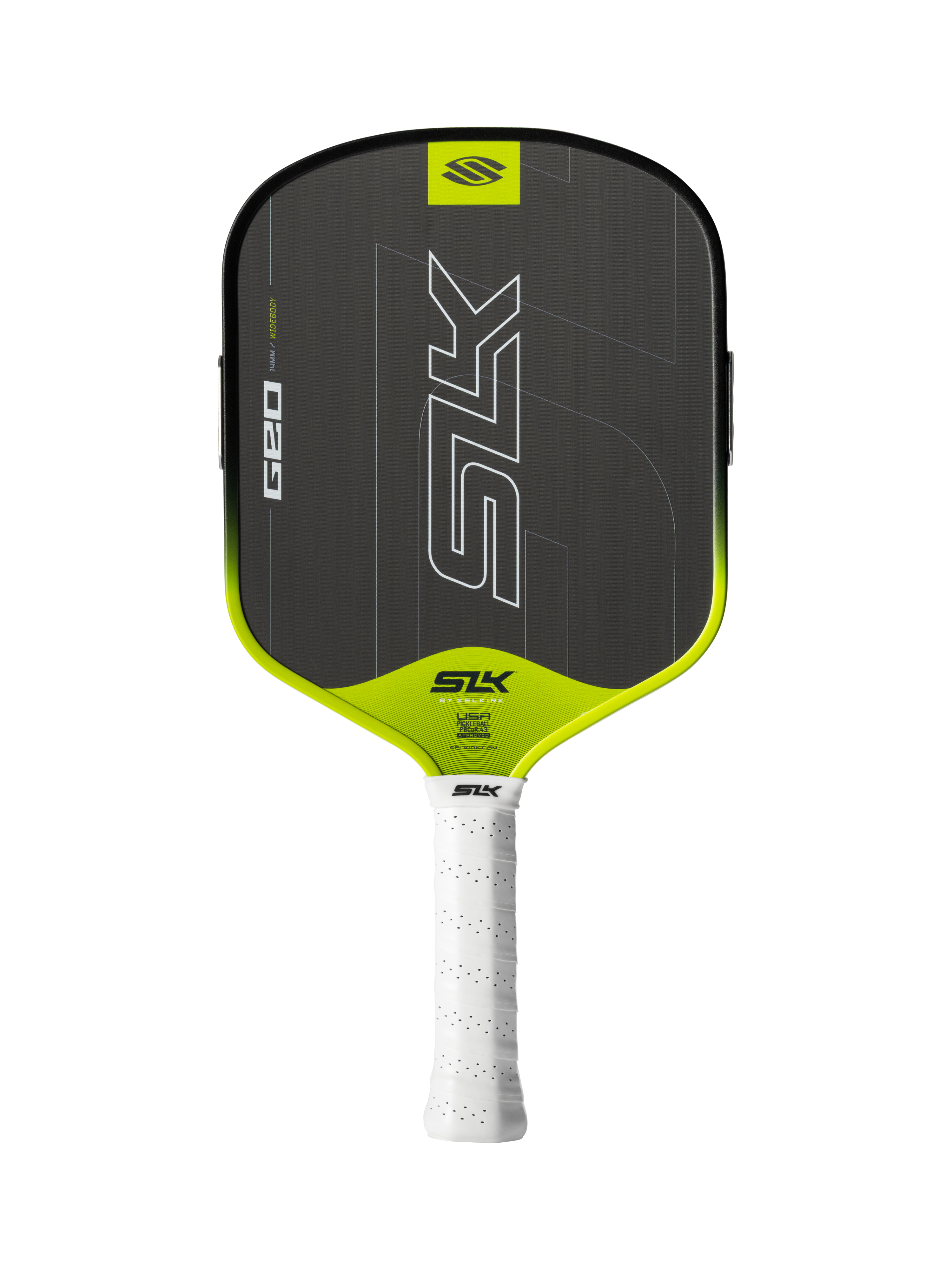 SLK Geo pickleball paddle by Selkirk, Widebody shape in Volt green, full face view