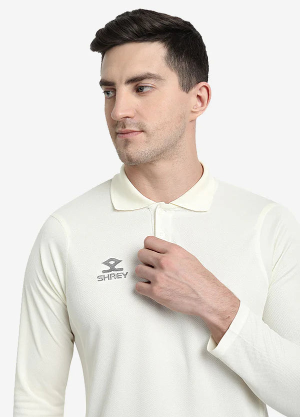Shrey Match Cricket Whites Long Sleeve Junior/Youth Cricket Shirt