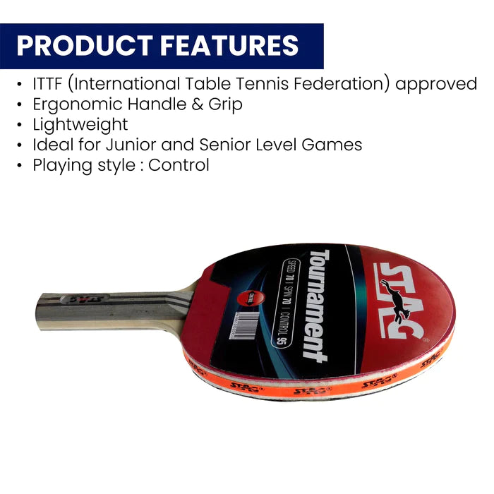 STAG ICONIC TOURNAMENT TABLE TENNIS RACQUET by Stag - close-up detail - TopCricketStore