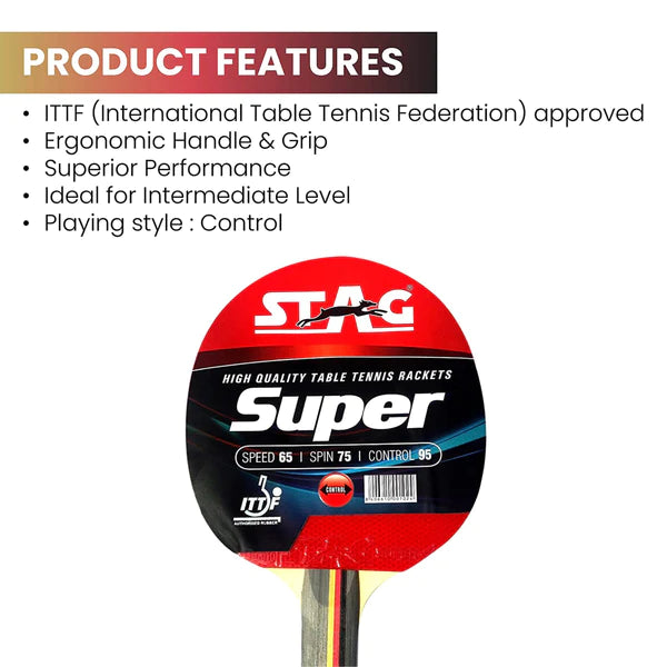 Stag Super Table Tennis Rackets by Stag - close-up detail - TopCricketStore