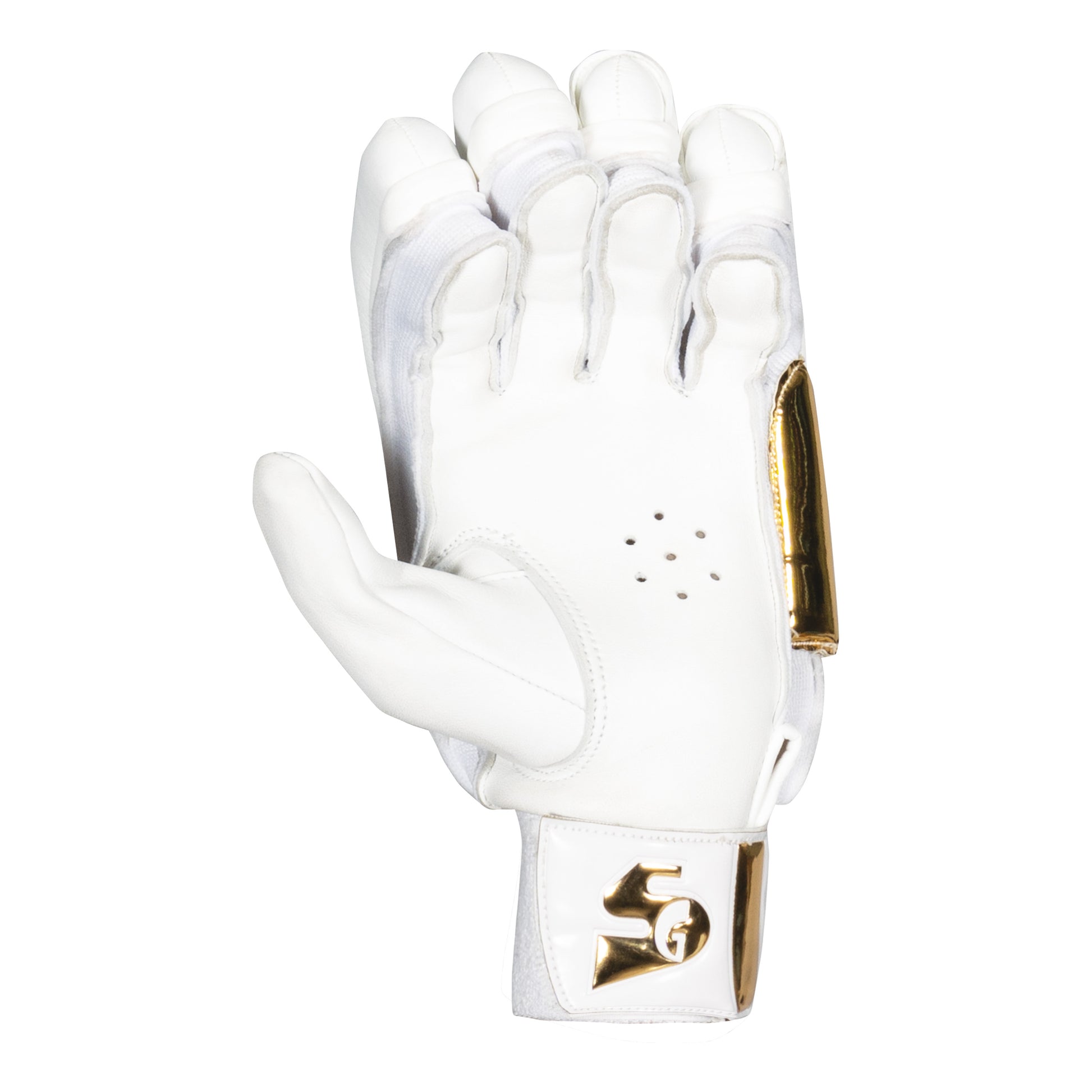 White baseball glove with gold accents on a white background