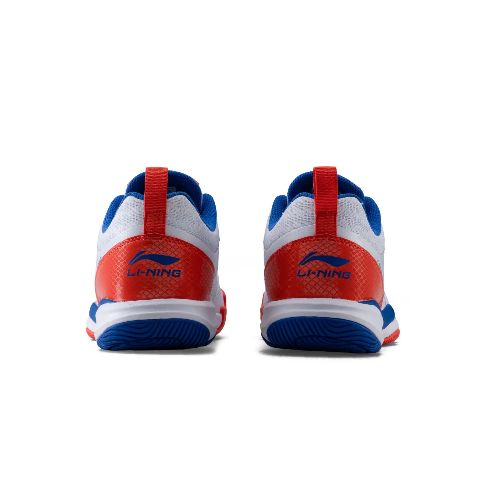 Heel view of a pair of Li-Ning Ranger Force badminton shoes showing heel support and cushioning