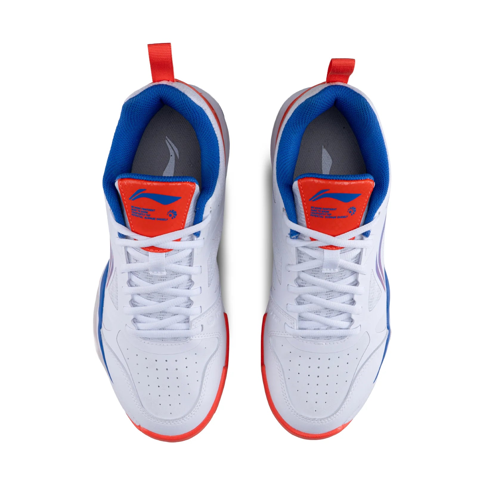 Top-down view of the Li-Ning Ranger Force white and orange indoor athletic shoes with lace-up closure