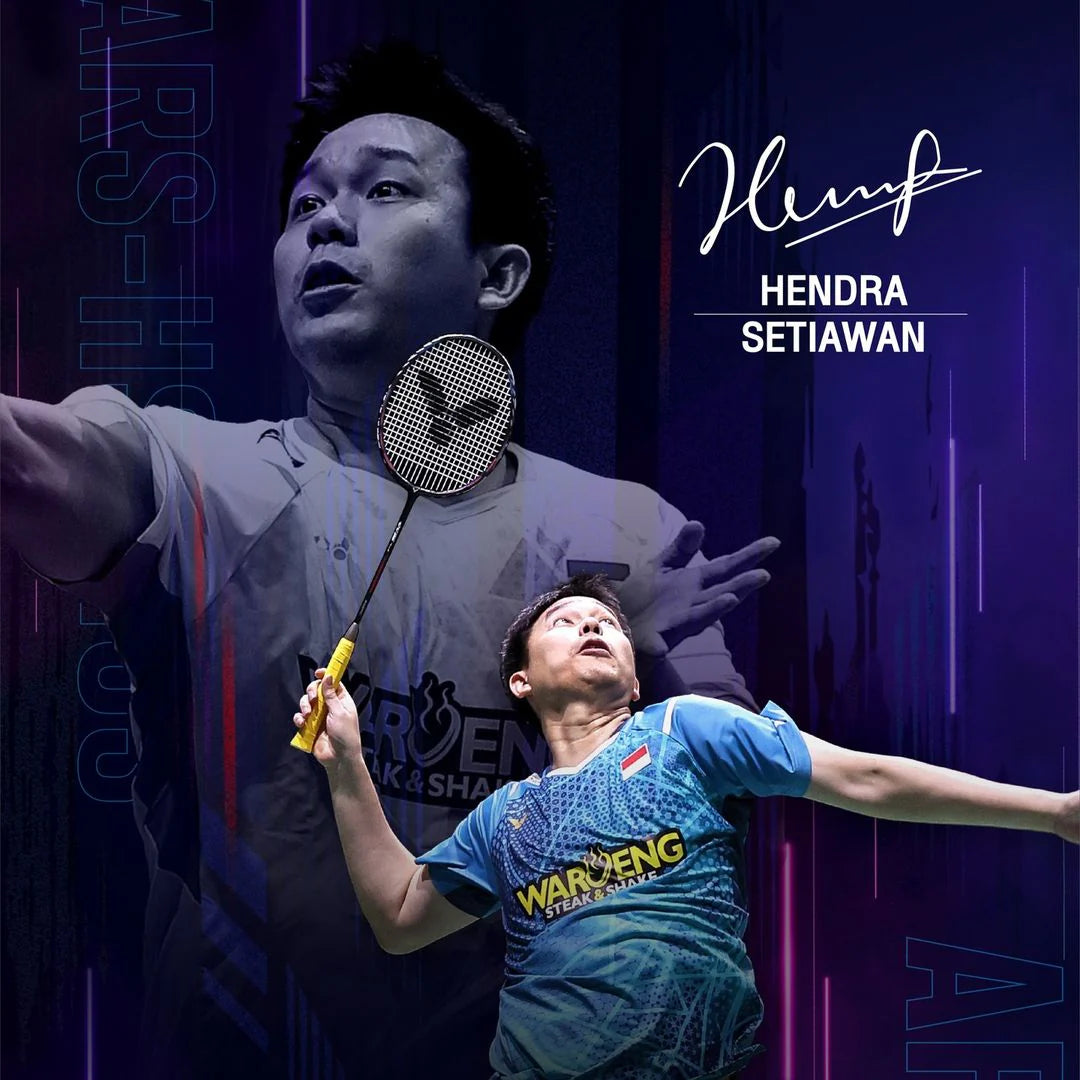 Indonesian Legend Hendra Setiawan posing with the Victor Auraspeed Hyper Sonic HS Plus Racket